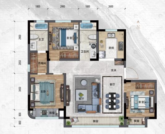 乾豪绿城湖畔和庐3室2厅2卫户型图