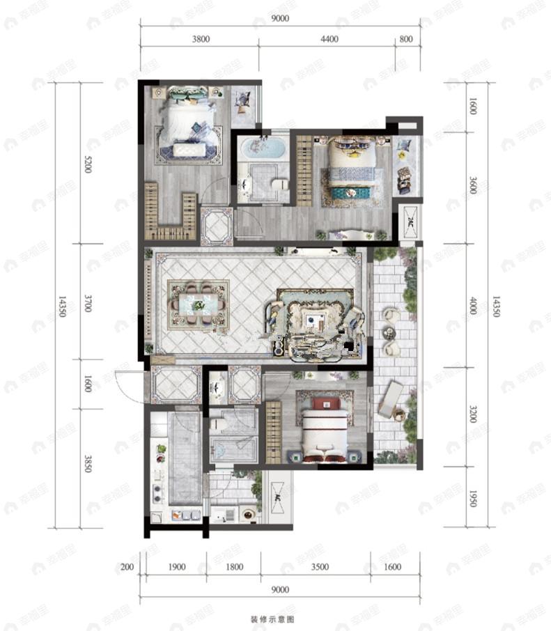 两江溪岸云蔚3室2厅2卫户型图