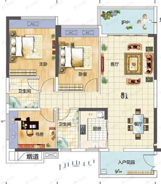 民大蓝海峰境3室2厅2卫户型图