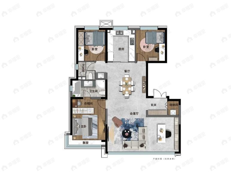 西山相府3室2厅2卫户型图