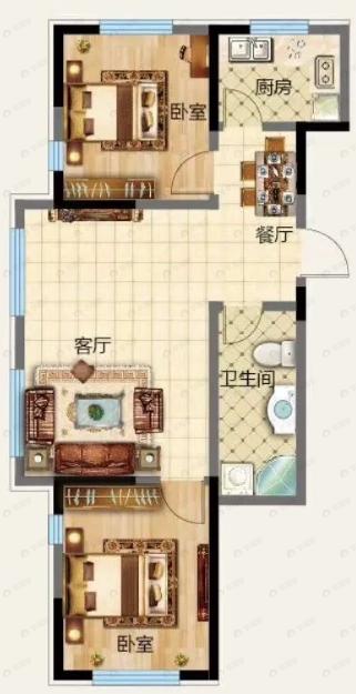 鲁班尚品2室2厅1卫户型图