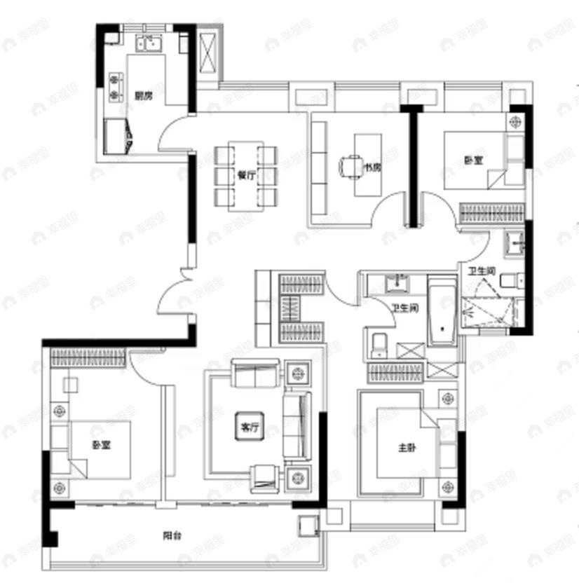 能建长江华府4室2厅2卫户型图