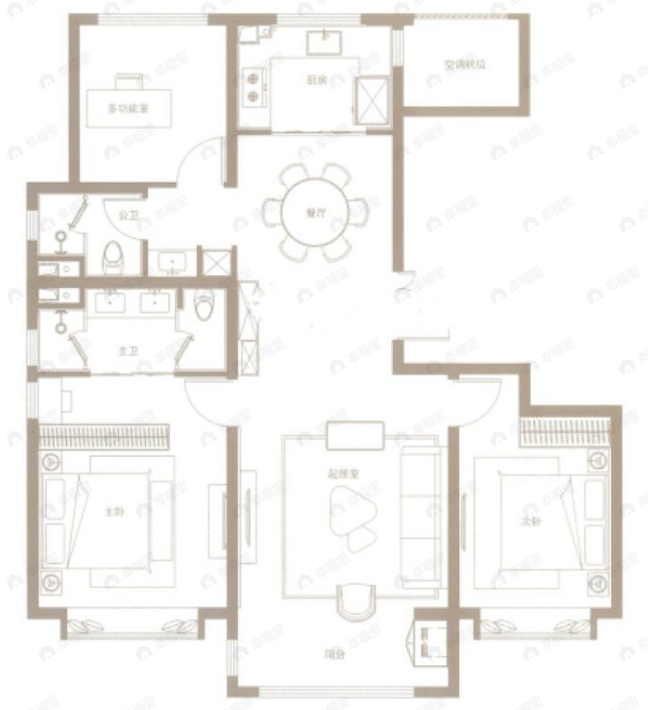 体北鲁能公馆3室2厅2卫户型图