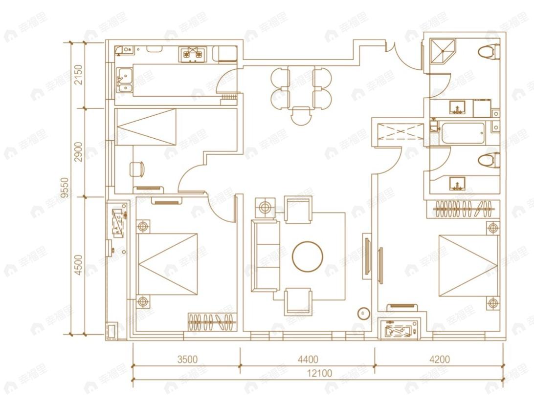 北科建水岸雁栖3室2厅2卫户型图