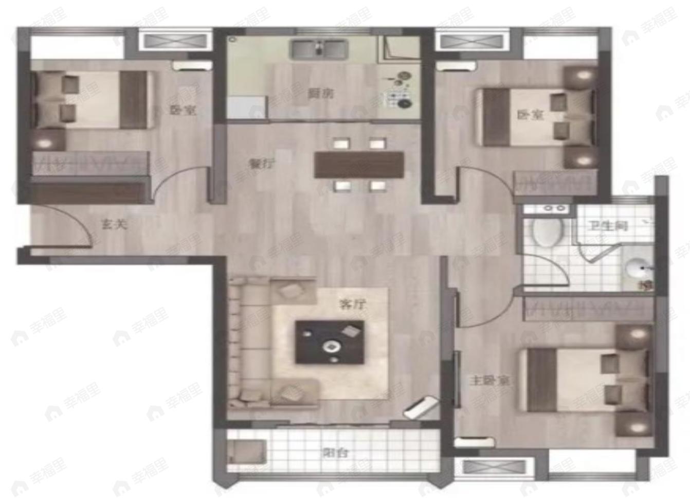地铁盛观尚城3室2厅1卫户型图