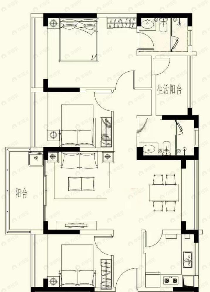 万福花园3室2厅2卫户型图