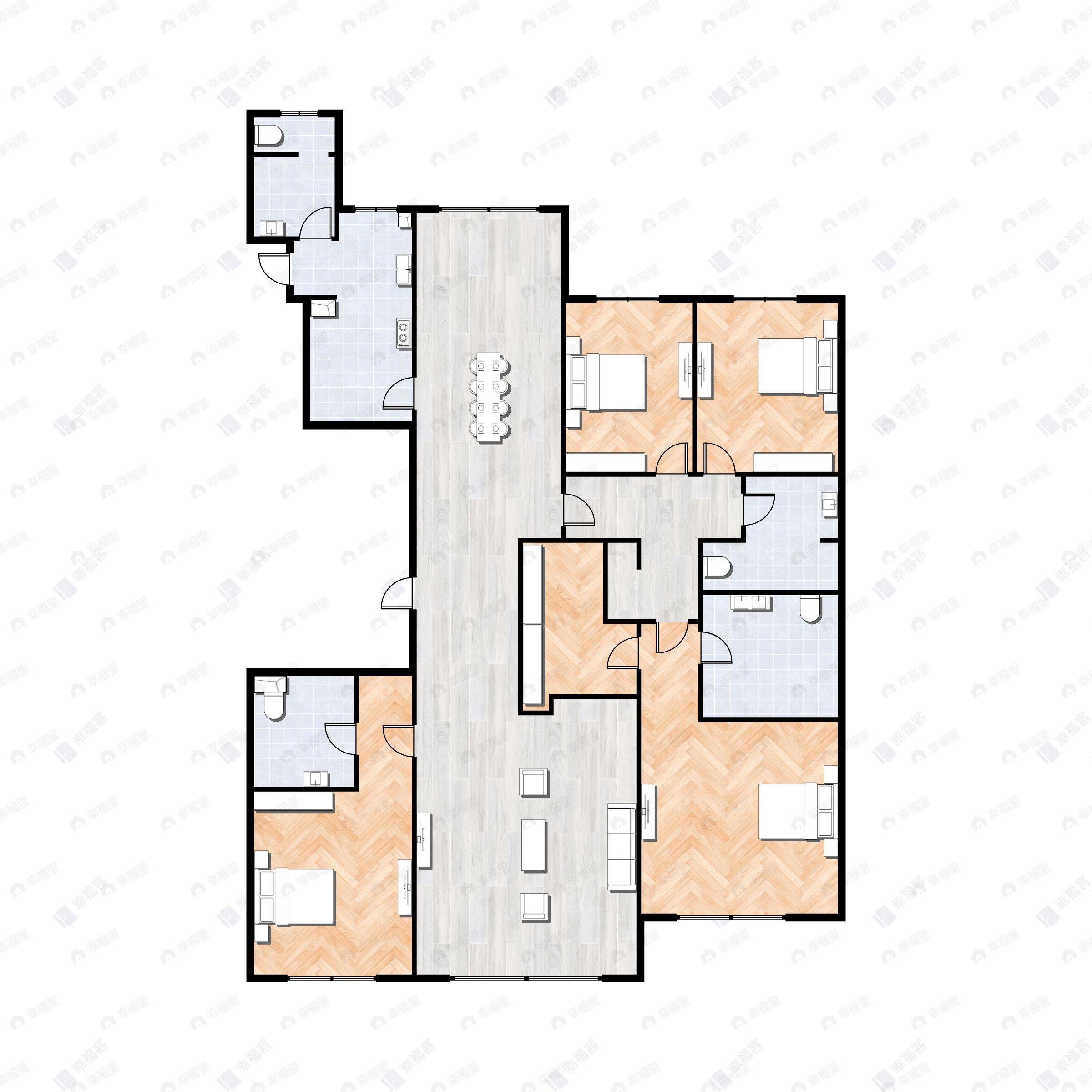 4室2厅4卫建面266m²北|南户型图