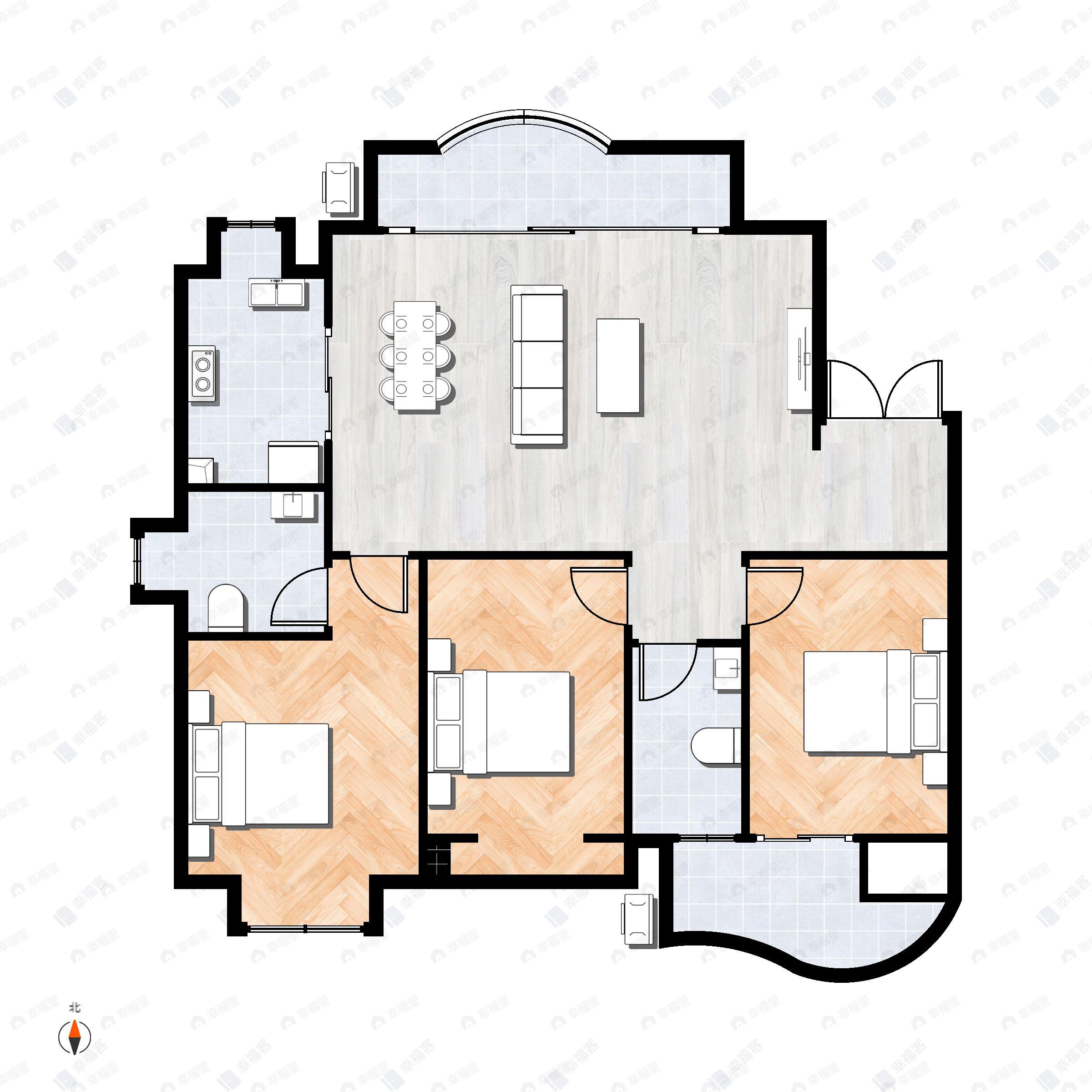 3室2厅2卫建面137平户型图