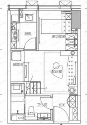 3室1厅1卫建面51m²东|西户型图