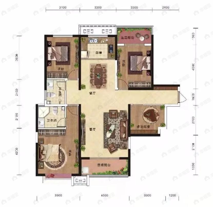 湟栋公园里3室2厅2卫户型图