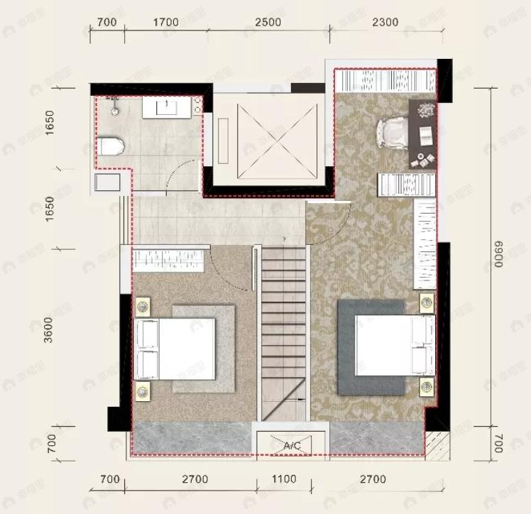 中鑫海广场3室2厅2卫户型图