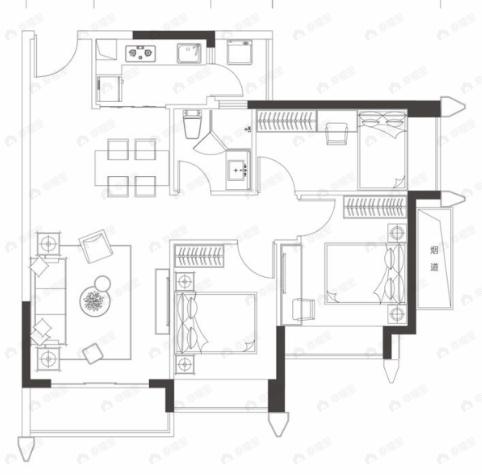 京基智农山海公馆3室2厅1卫户型图