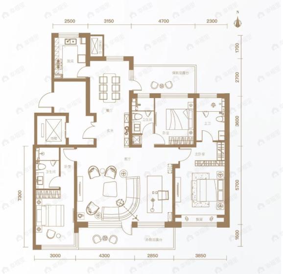 皓顺和4室2厅3卫户型图