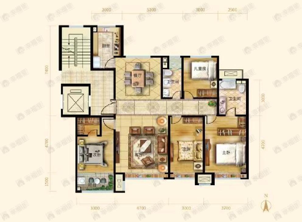 天成云玺4室2厅2卫户型图