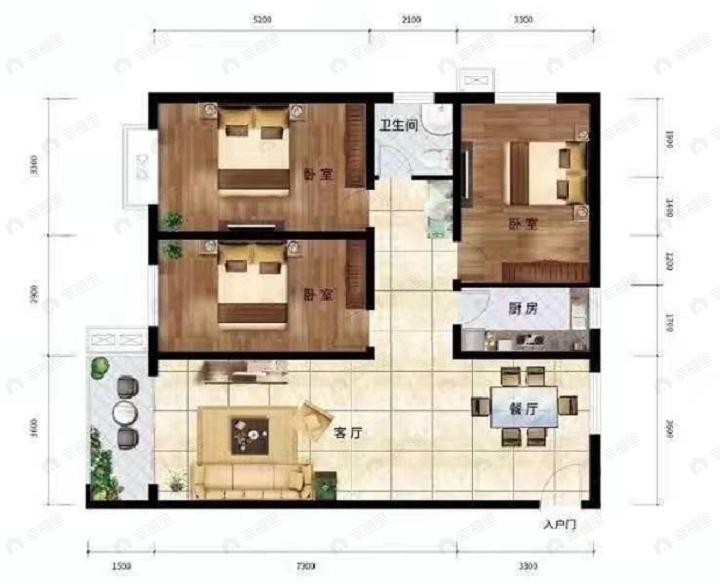 亿安天下城3室2厅1卫户型图