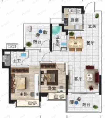 龙光玖誉城一期3室2厅2卫户型图