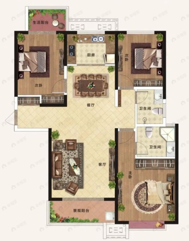 湟栋公园里3室2厅2卫户型图