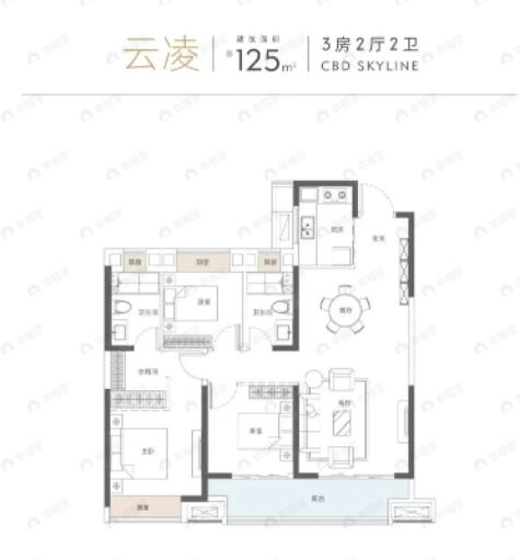 武汉城建梦湖云著3室2厅2卫户型图