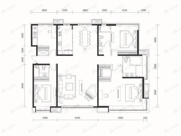 顺鑫颐和天璟4室2厅3卫户型图