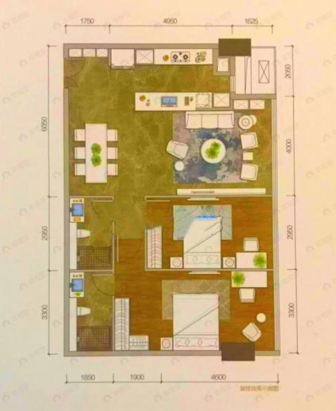 观音桥龙湖新壹街2室2厅2卫户型图