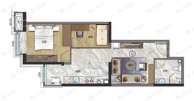 北京书院1室2厅1卫户型图