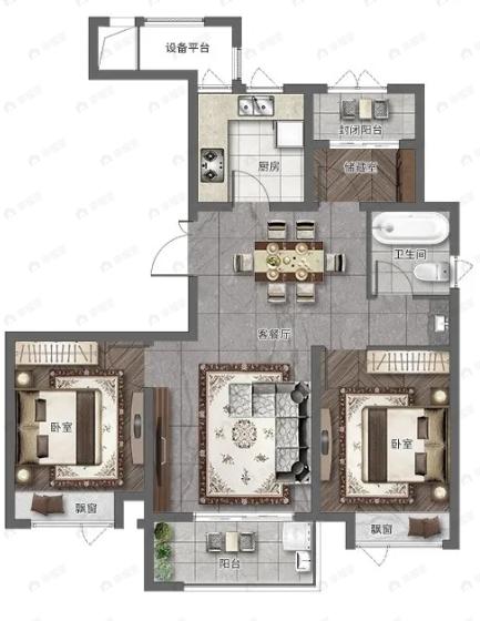 枫柏兰庭3室2厅1卫户型图