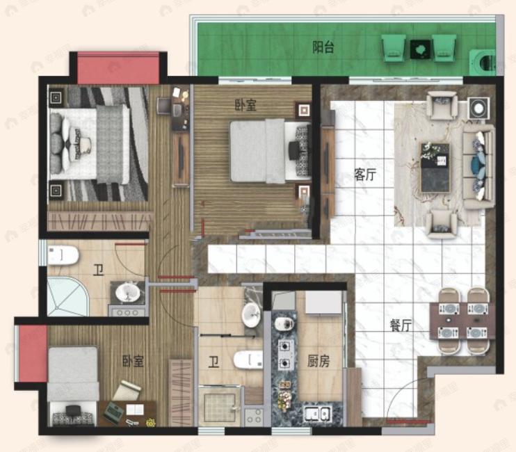 碧桂园龙腾世家3室2厅2卫户型图