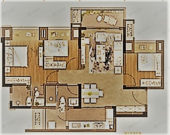 旭辉江山青林半3室2厅2卫户型图