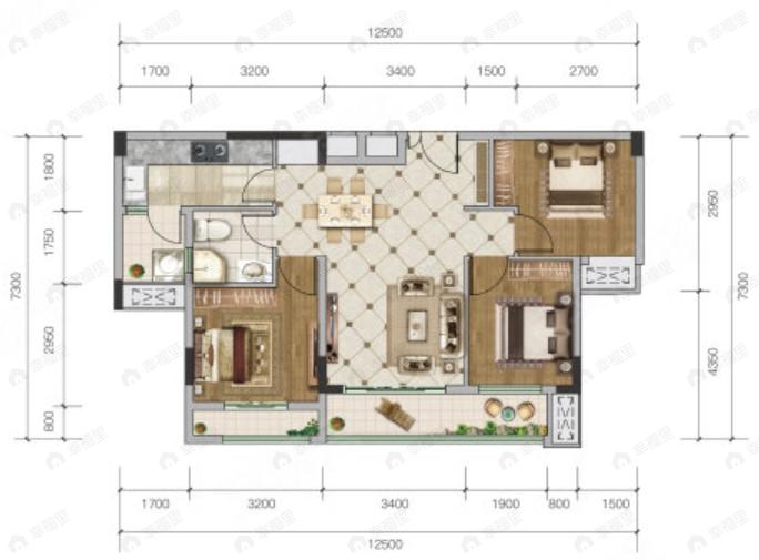 百郦湾3室2厅1卫户型图