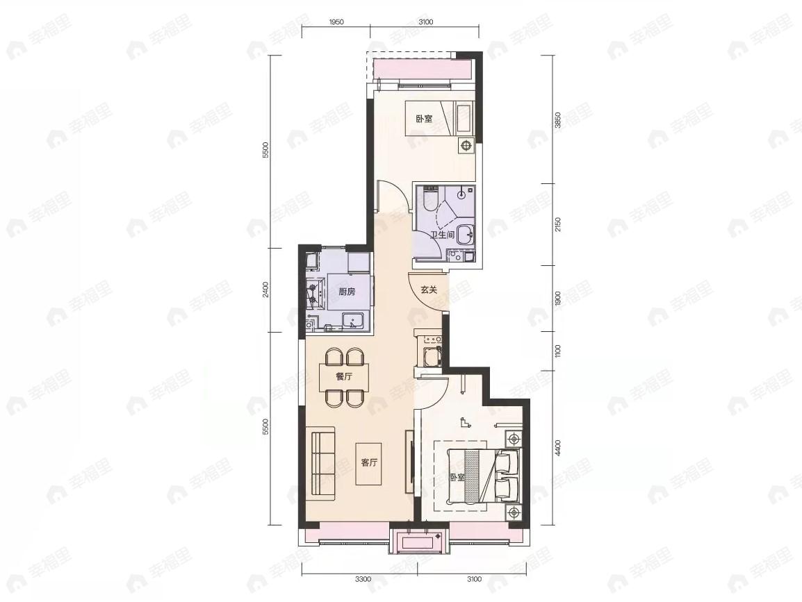 北京城建乐知筑2室2厅1卫户型图