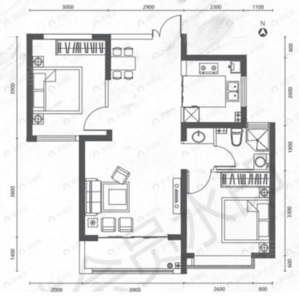 棕榈西园2室2厅1卫户型图