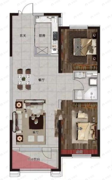 颐盛壹号公馆2室2厅1卫户型图