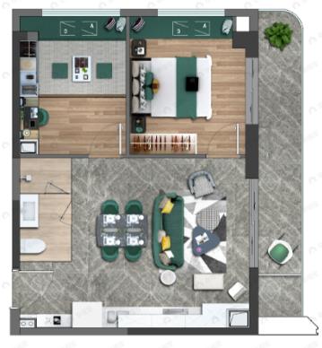 绿地高新全球贸易港WE未来2室1厅1卫户型图