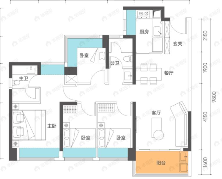 传承启元4室2厅2卫户型图