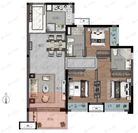 美的桂畔君兰3室2厅2卫户型图
