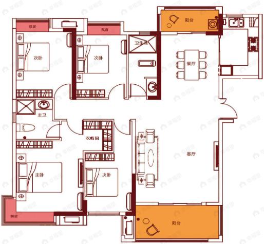 湘林熙水豪庭4室2厅2卫户型图