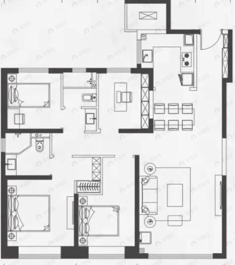 西安天铂4室2厅2卫户型图