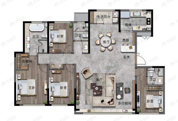 绿城紫薇公馆4室2厅3卫户型图