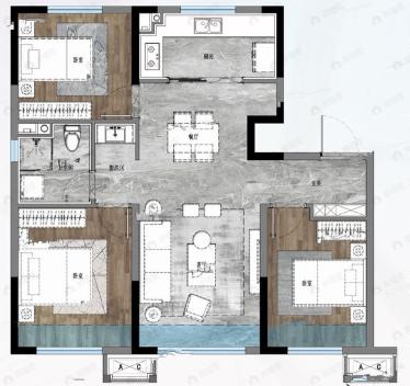 保利·和锦堂煦3室2厅1卫户型图
