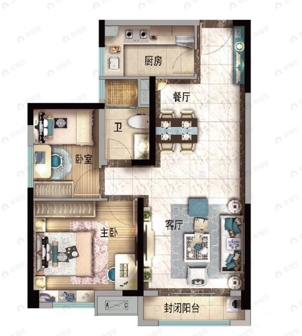 兰州碧桂园文璟城2室2厅1卫户型图