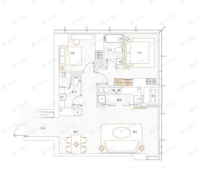 马场道57号2室2厅2卫户型图