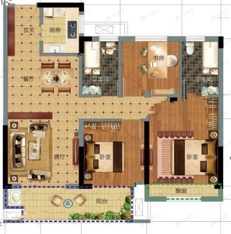 东亚溪雅香舍3室2厅2卫户型图