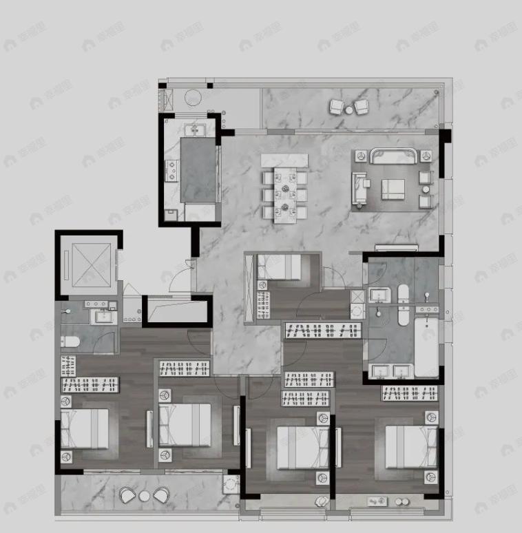 华鸿天悦外滩5室2厅3卫户型图