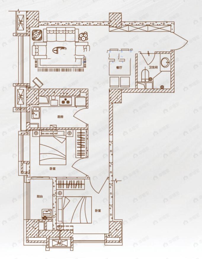金色港湾2室2厅1卫户型图