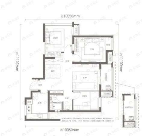 万科公园5号3室2厅1卫户型图