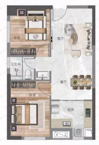 万熙天地2室2厅1卫户型图