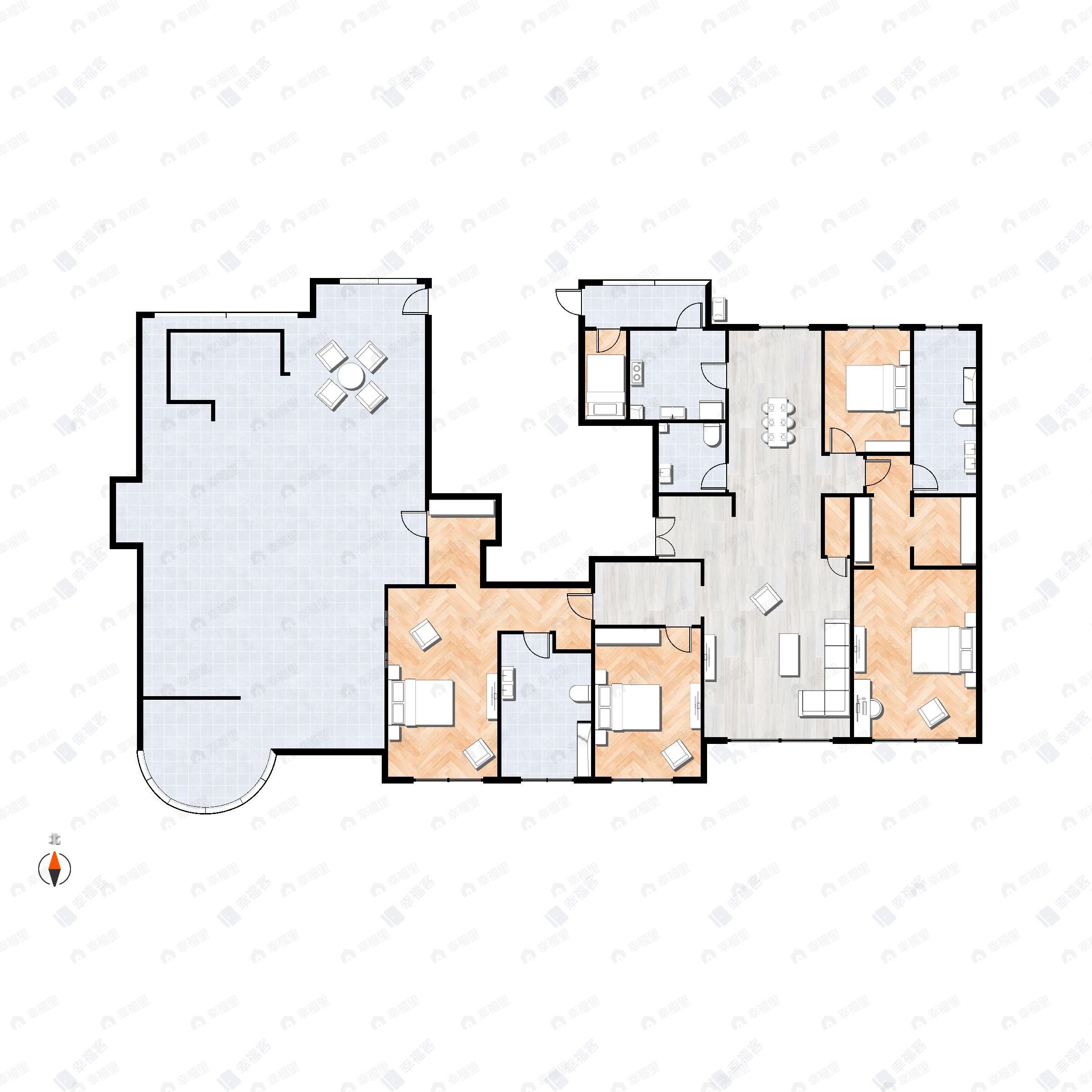 4室2厅3卫建面285平北|南户型图