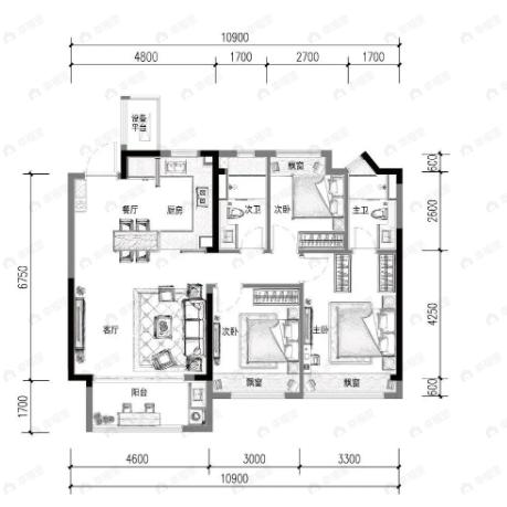 中天云来3室2厅2卫户型图