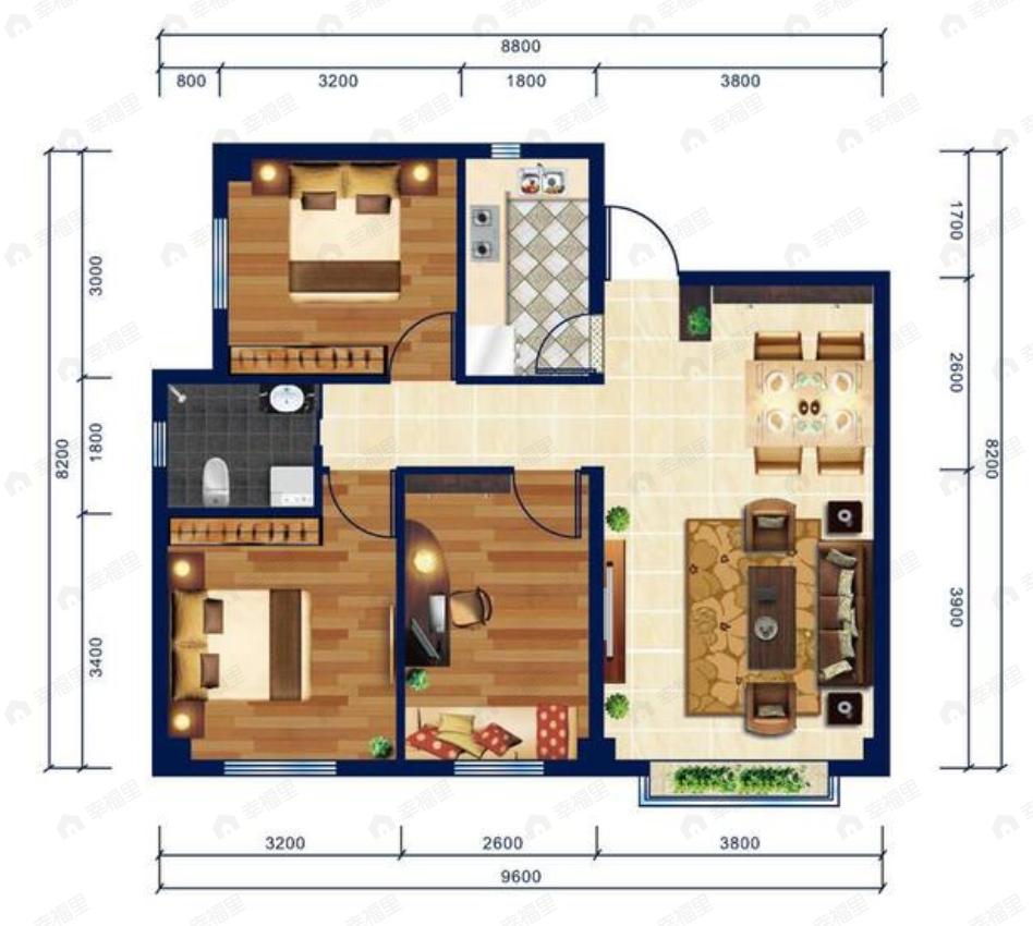 荣华城3室2厅1卫户型图