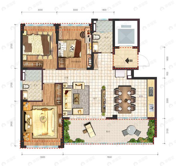 北京城建海云家园3室2厅2卫户型图